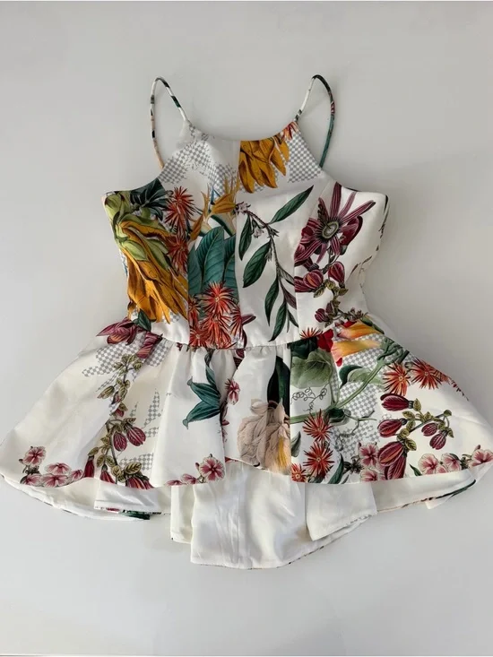 Cameo The Label Dahlia Floral Peplum Top Tropical Print Spaghetti Strap NWT S - Picture 4 of 7